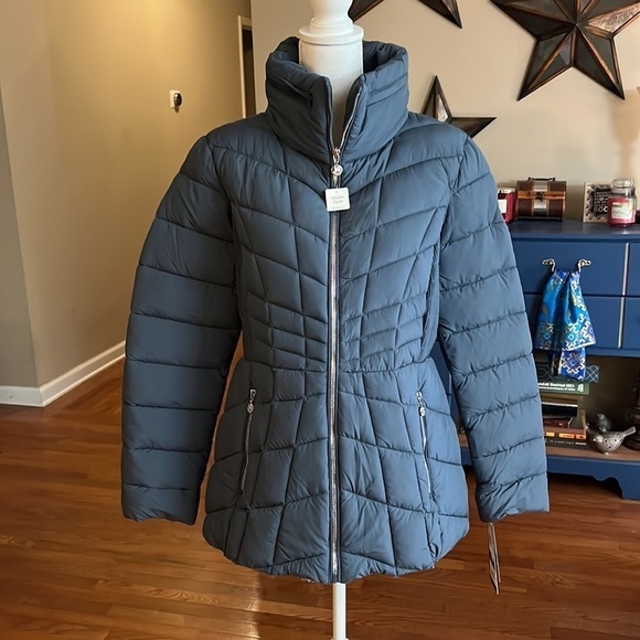 NEW Bernardo Quilted Puffer Jacket midi Coat in Petrol Blue size XL NWT - Picture 4 of 16